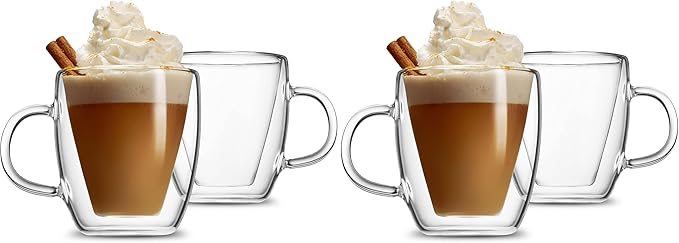 Godinger Coffee Mug Set, Glass Coffee Mugs, Double Wall Insulated Glass Coffee Cups, Espresso Cups, Tea Cup - 13.5oz, Set of 2 (Pack of 2)