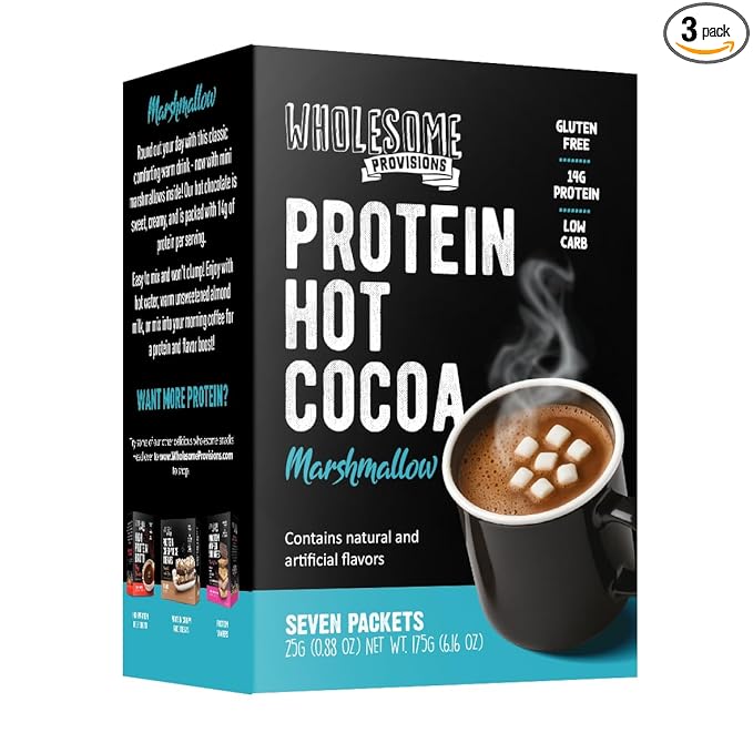 Protein Hot Chocolate, Keto Hot Chocolate Mix, Low Carb Hot Cocoa, 15g Protein, 2g Net Carbs, Low in Sugar, Instant Hot Coco, 7 Individual Macro-Controlled Packages (Marshmallow, 3 Pack)