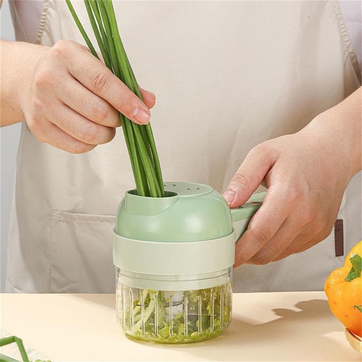 Electric Vegetable Cutter Set - 4 in 1 Portable, Rechargeable, Wireless Food Processor & Chopper Machine for Pepper, Garlic, Onion, Celery & Meat