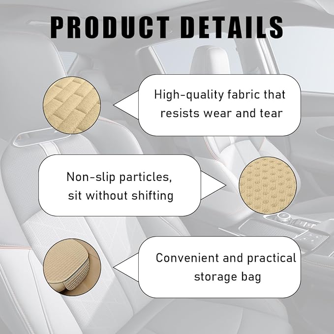 4PCS Car Seat Cover Pad, Breathable Auto Front Seat Bottom Cushion Mat & Seatback Cover, Soft Comfortable Vehicle Full Seat Protector, Universal Truck SUV Car Accessories (Beige)