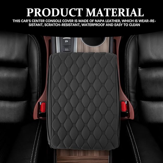 Upgraded Car Center Console Cover, Armrest Cover for Car, Waterproof Leather Auto Armrest Cover Protector with 2 Pocket, Comfortable Arm Rest Box Cushion Pad for Vehicles, Trucks (Black)