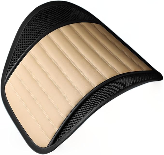 Premium Car Interior Back Support - Versatile Lumbar Cushion for Driver Seat with Breathable Fabric and Adjustable Strap. (1, Beige)