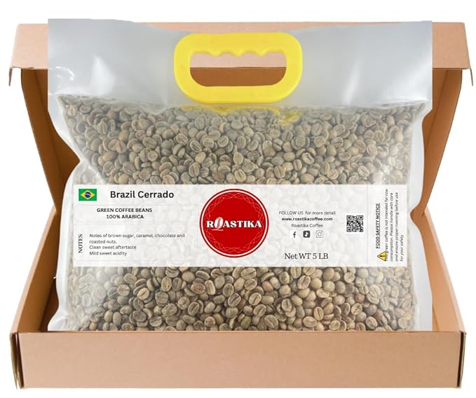 Roastika - Premium Green Coffee Bean - Unroasted - 5lb Single Origin from Brazil Cerrado