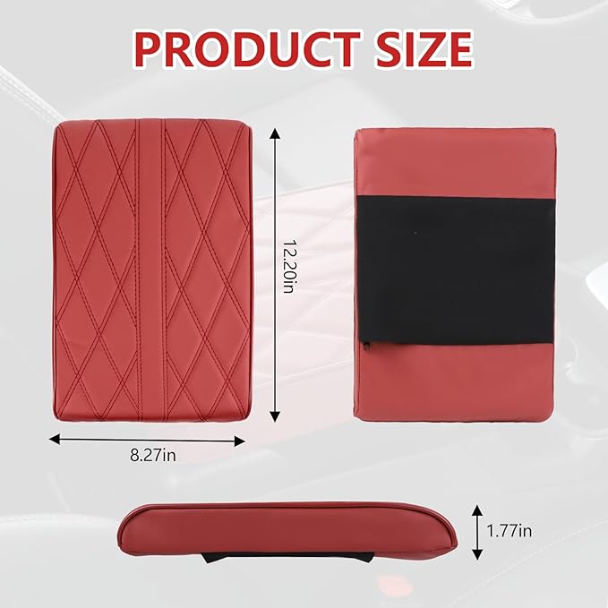 Memory Foam Car Armrest Cushion, 13"×8.3"×2" Leather Car Armrest Cover Pad, Auto Center Console Cover, Universal Vehicle Arm Rest Cover Protector, Interior Car Accessories (Wine Red)