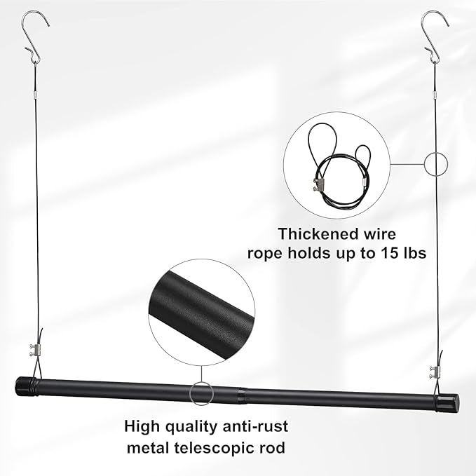 INFLATION Adjustable Closet Rod 15-25 Inch Width, 35 Inch Height Black Stylish Clothes Rack, Perfect Organizer With Tension Rod Fits Hangers Ideal For Women, Men and Kids