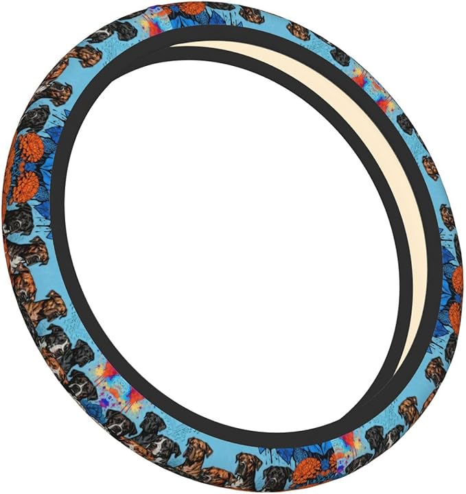 Colorfu -Pit-Bull Neoprene Steering Wheel Covers Women Men Car Accessories, Universal 15 Inch Fit Auto, Suvs, Truck