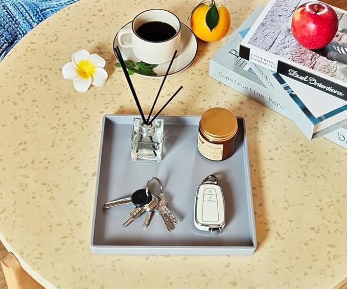 Small Square Tray (9 inch) 3 Pack, Durable Gray Tray for Desserts & Organization, Lightweight for Coffee, Drinks, Party, Seasoning, Perfume and Display.