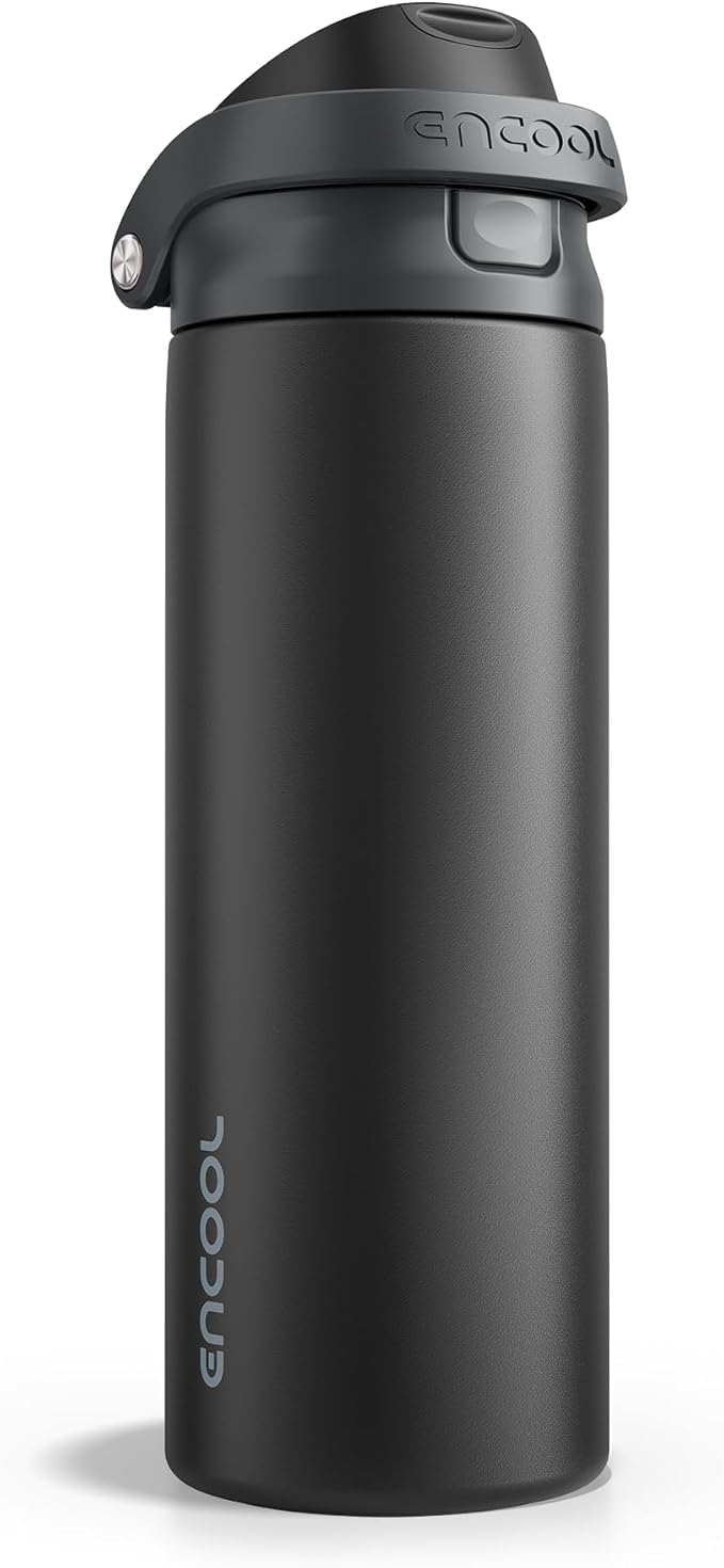 ENCOOL Leakproof Insulated Water Bottle with Straw Dual-Sip Water Bottle Bag-Safe Design for Work, Commute & Gym – Keeps Drinks Cold All Day, 32 oz, Jet Black