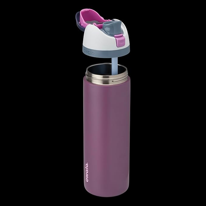 Owala FreeSip Insulated Stainless Steel Water Bottle with Straw for Sports and Travel, BPA-Free Sports Water Bottle, 24 oz, Plum/Orchid, Electric Orchid