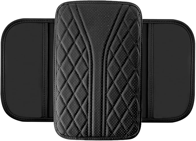 Car Center Console Cover, Strong Support Waterproof Armrest Box Booster Cushion, Leather Slow Rebound Armrest Box Cover with Side Storage Pocket, Universal Elbow Protection Pad (Black)