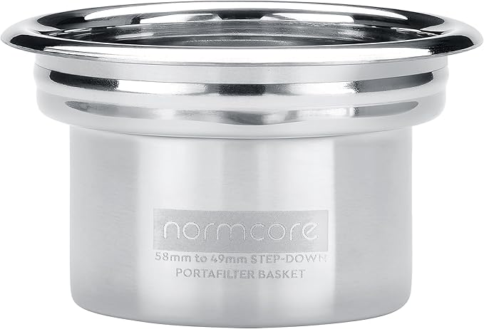 Normcore 58mm to 49mm Step-Down Portafilter Basket Kit – Tapered Interior, 0.28mm Holes – Fits 58 mm Bottomless Portafilters – Includes 49mm Dosing Funnel, 0.8mm Puck Screen, 200 Papers