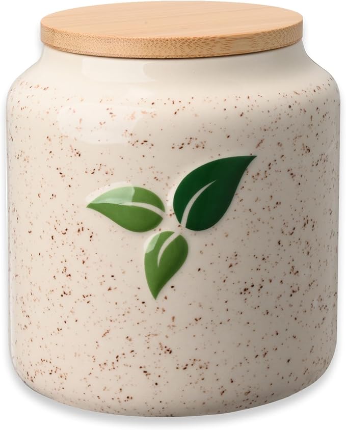 Miicol Ceramic Storage Canister, Tea Canister with Airtight Lid, Round Food Storage Container, Kitchen Storage Jar for Coffee Bean, Flour, Sugar, Pasta, Spices, 20 fl.oz