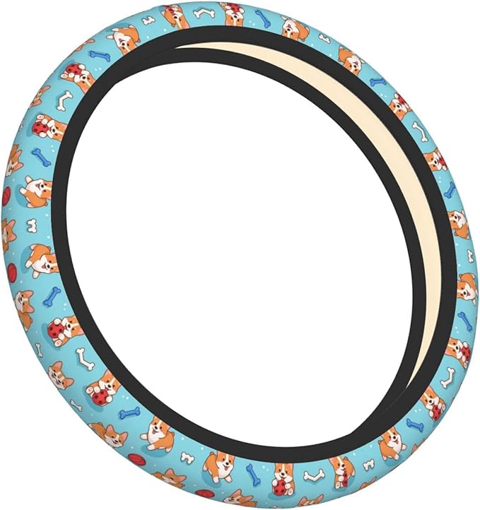 Corgi Small Dog Car Steering Wheel Cover, 15 Inch Steering Wheel Cover Stylish Decor for Most Cars
