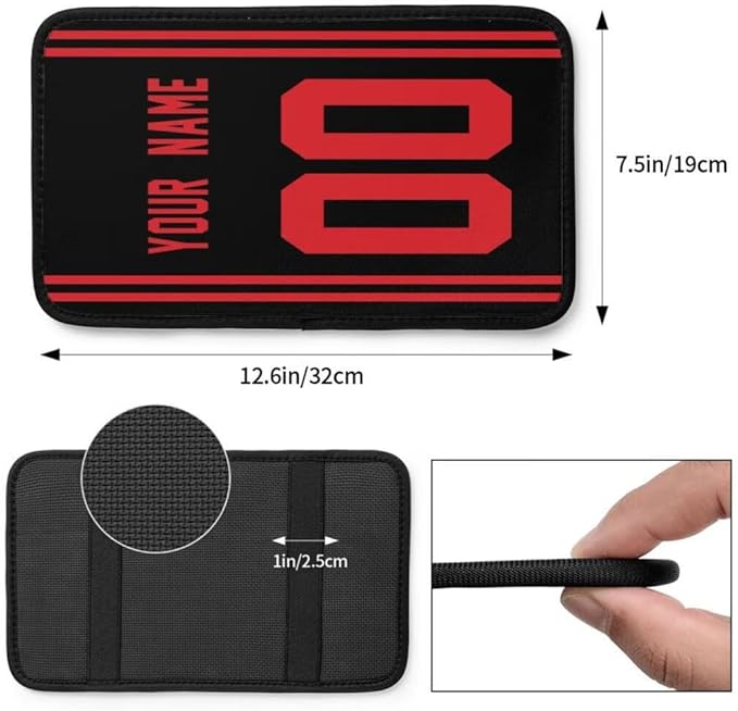 Custom Car Armrest Cover,Add Personalized Name and Number As Gifts for Loyal Football Fans,American Football Auto Center Console Pad Car handrail Box Cushion,Fit for Most Car Seat Box Cover Protector