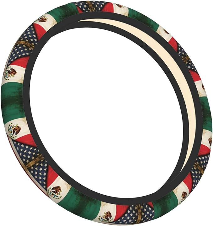 Mexican America Flag Print Universal Fit Steering Wheel Cover for Car, Truck, and SUV, Durable Steering Wheel Protection