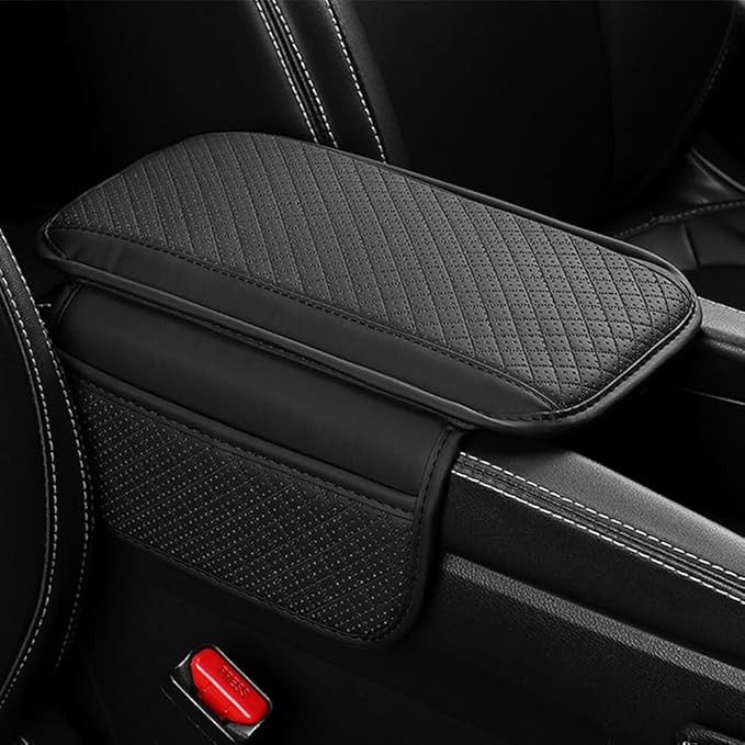 Cxtiy Upgraded Car Center Console Cover,Microfiber Leather Car Armrest Cover Cushion with 2 Storage Bags,Universal Car Armrest Storage Box Car Interior Accessories for Most Vehicles (Black)