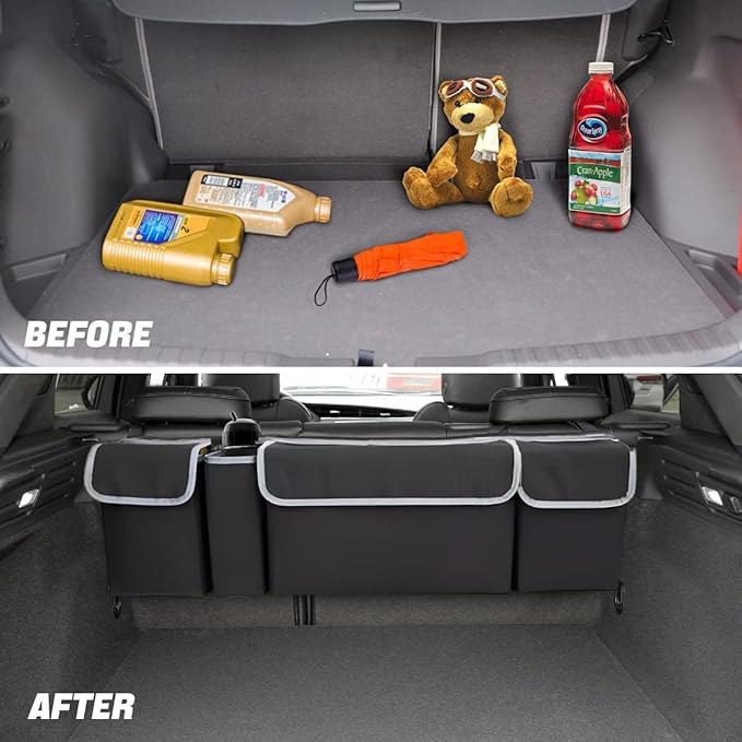 Car Trunk Organizer with Lid for 2022-2026 Tucson, Large Waterproof Vehicle Backseat Hanging Storage Bag with Pockets & Adjustable Straps