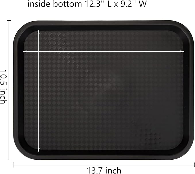 Yarlung 12 Pack Fast Food Tray, 13.7 x 10.5 Inch Plastic Restaurant Serving Tray Cafeteria Trays for Coffee Table, Kitchen, Party, Black