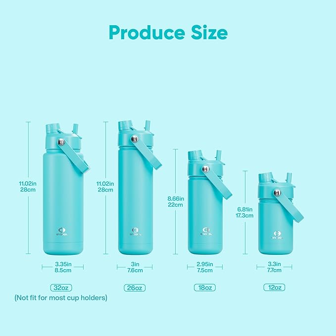 ENCOOL Insulated Water Bottle with Straw Stainless Steel Water Bottle, Leak-Proof, BPA-Free, Double Wall Vacuum Keeps Cold for 24 Hours for Sports, Travel, School (32 oz, Aquamarine Blue)