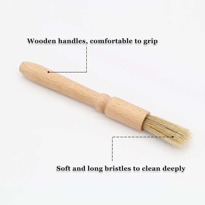 Coffee Grinder Cleaning Brush, Espresso Machine Brush Kit Wood Handle & Natural Bristles Wood Dusting Espresso Brush Set with Spoon for Bean Grain Coffee Tool (Pack of 4)