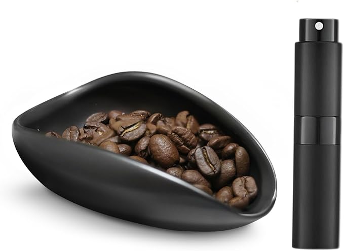 Coffee Bean Dosing Cup and Spray Bottle Set, Ceramic Single Dosing Tray for Coffee&Tea, Dosing Vessel Espresso Accessories for Coffee Bar, Black