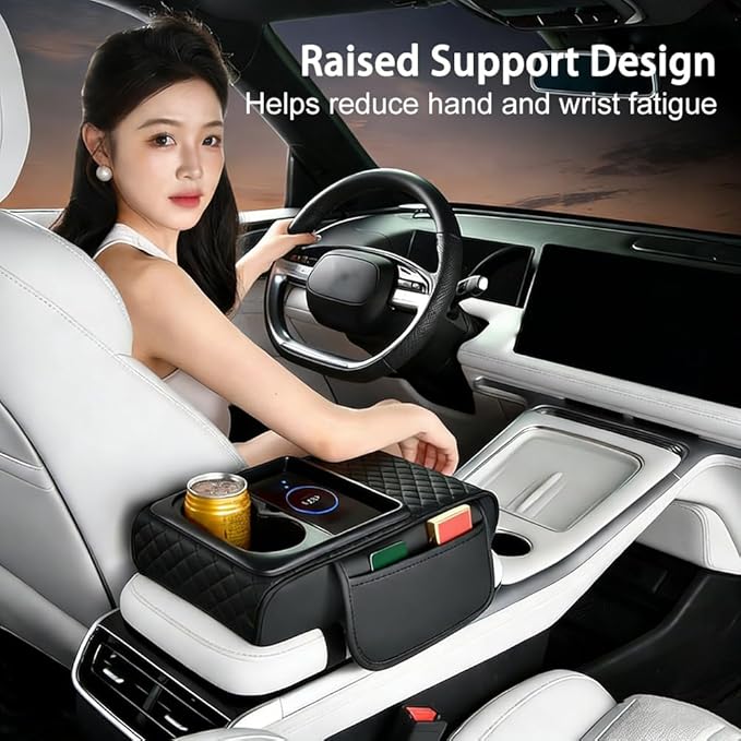 Armrest Cover for Car for Tesla Model X 2016-2026, 4 in 1 Storage Box Pad with Cup Holders, Center Console Cover Cushion Heightening Pad,A