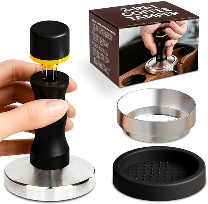 Espresso Accessories Kit, 2-in-1 Espresso Tamper and WDT Tool, 53.3mm Coffee Tamper with 304 Stainless Steel Needles, Espresso Accessories Gift for Home Baristas