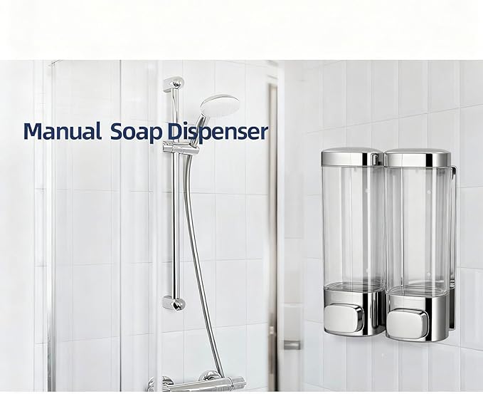 AUNMAS Double, Wall Mounted Manual Gel Hand Hand Pump Drip Proof for Home Kitchen Bathroom (Metal Silver)