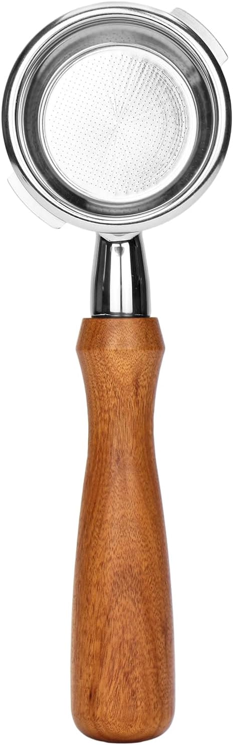 DIBTSA 58mm Portafilter Compatible with Gaggia, Double Spouts 2 Ears, with 304 Stainless Steel Reusable Filter Basket and Wood Handle, Espresso Machine Replacement Parts