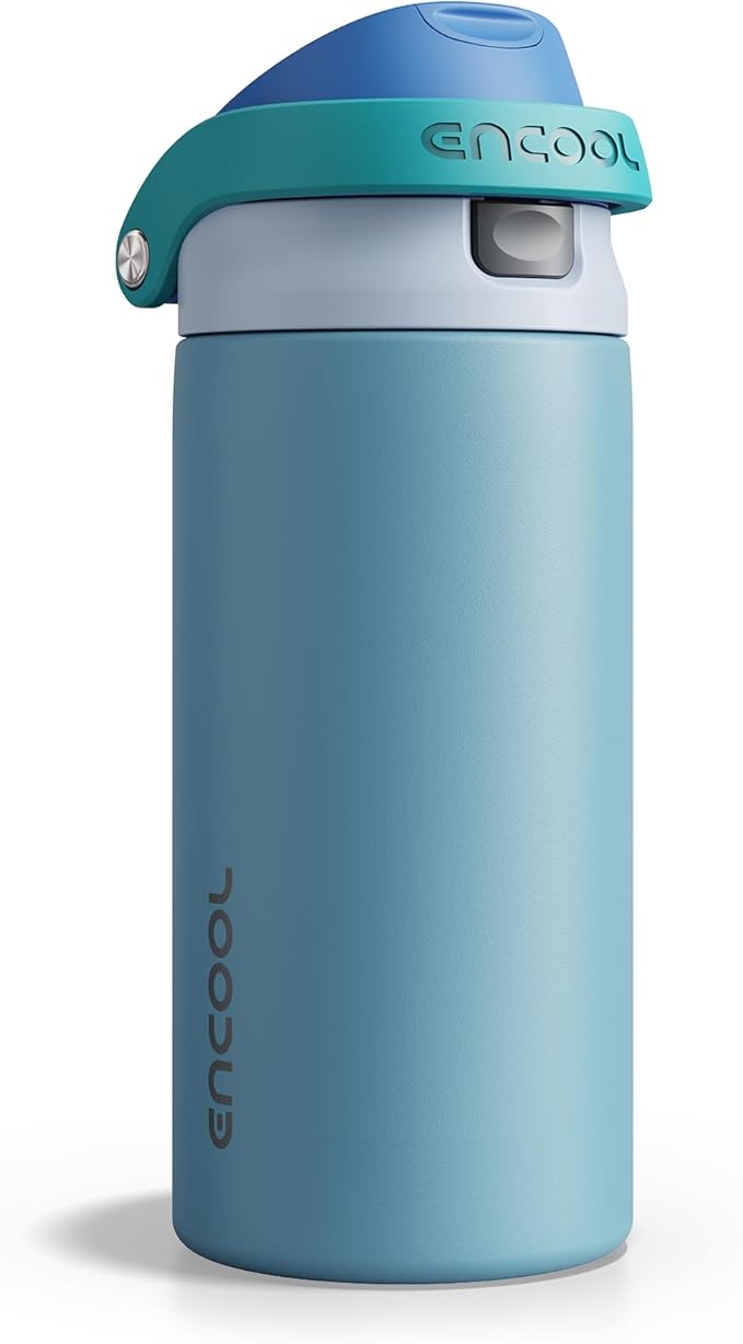 ENCOOL Leakproof Insulated Water Bottle with Straw Dual-Sip Water Bottle Bag-Safe Design for Work, Commute & Gym – Keeps Drinks Cold All Day, 18 oz, Teal Blue