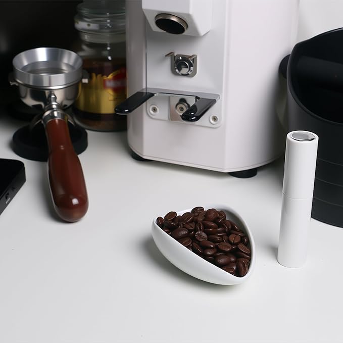 Coffee Bean Dosing Cup and Spray Bottle Kit - Ceramic Single Dosing Tray, Static Reducing Spray (White)