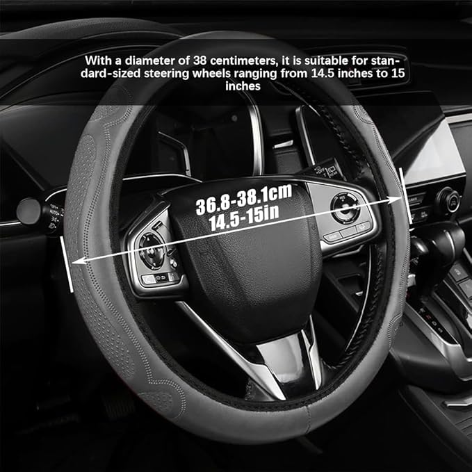 Car Steering Wheel Cover, Steering Wheel Accessories, Breathable Microfiber Leather Auto Wheels Protector, Universal 15 Inch Anti-Slip Protector Car Accessories for SUV Sedan Truck (Gray)
