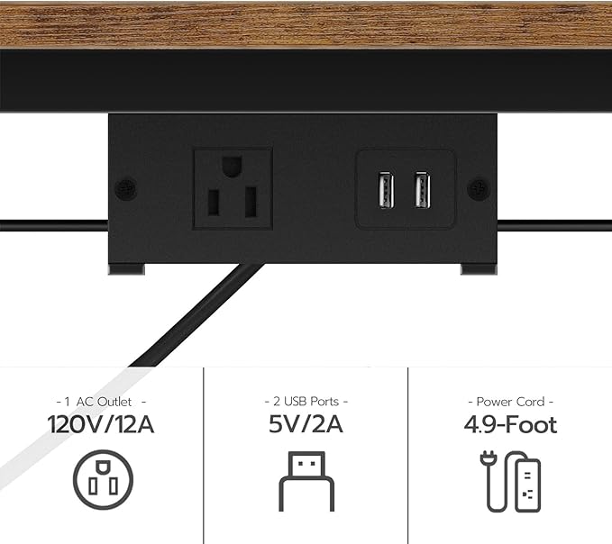 HOOBRO Bakers Rack with Power Outlet, Microwave Stand with Pots Rack, Kitchen Stand, Coffee Bar Table with 6 S Hooks, Kitchen Utility Storage Shelf for Spices, Pots, Black and Rustic Brown BF15UHB01G1