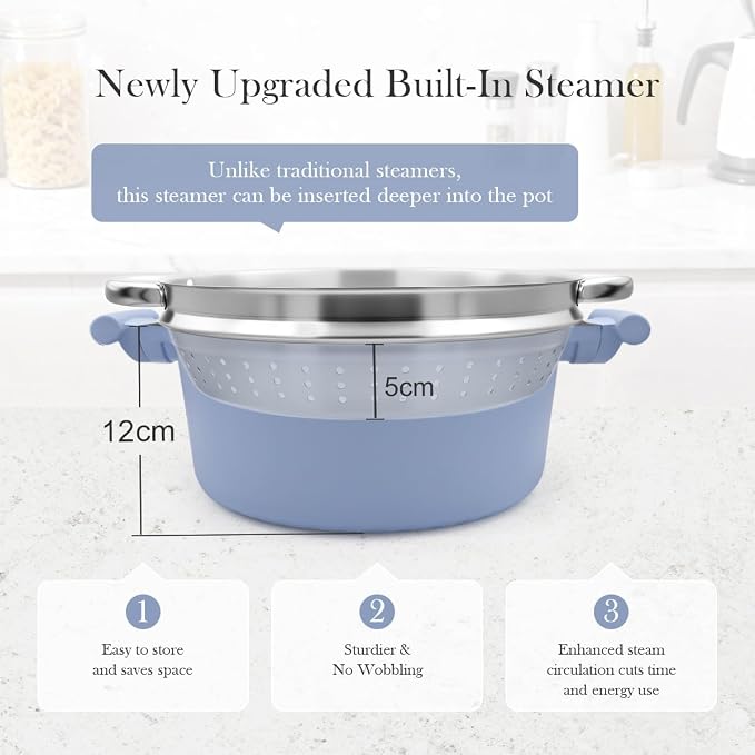 7 QT Steamer Pot for Cooking, Large Steaming Pot with Lid, Nonstick Cooking Pot with Vegetable & Dumpling Steamer Basket, Big Food Steamer Cookware, Induction Compatible, PFOA Free