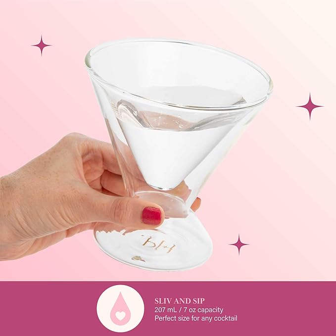 Paris Hilton 2-Piece Martini Glass Set, Double Wall Glass Design, Great for Martinis, Cocktails, Cosmopolitans, Margaritas, 7-Ounce, Clear