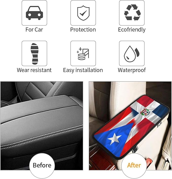 Auto Center Console Pad Puerto Rico Porto Rico Puerto Rican and Dominican Republic Flag Wavy Car Armrest Cover Armrest Seat Handrail Box Cover Cushion Universal Decoration Protector Accessories
