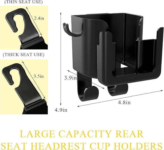 Headrest Cup Holder for Back Seat, Multifunctional Auto Drink Cup Holder with Phone Holder & Purse Hooks, 3 in 1 Hanging Cup Holder Universal Backseat Organizer for Vehicles