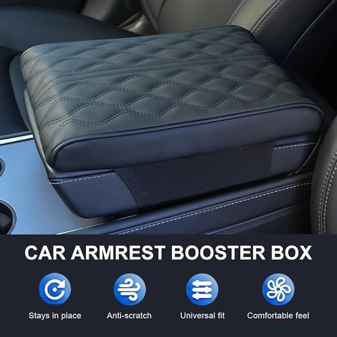 Leather Car Armrest Box Pad, 2026 New Upgrade Waterproof Universal Memory Cotton Armrest Box Pad, Center Console Lid, Car Center Console Cover for Most Vehicle, Car Accessories (Black)