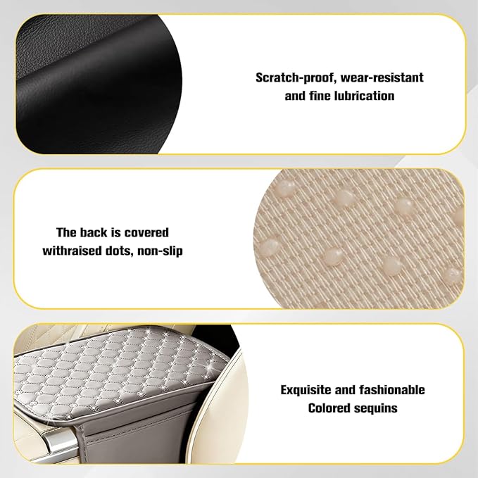 Car Center Console Cover, Leather Vehicle Armrest Storage Box Protector with 2 Storage Bags, Automotive Interior Middle Console Cushion Pad, Universal for SUV Sedan Truck (Gray)