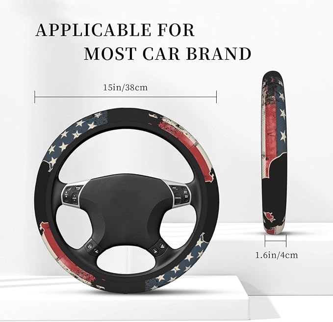 Steering Wheel Cover Polyester Thick Non-Slip Car Steering Wheel Cover Protector Universal 15 Inch, American Soldiers，USA Flag