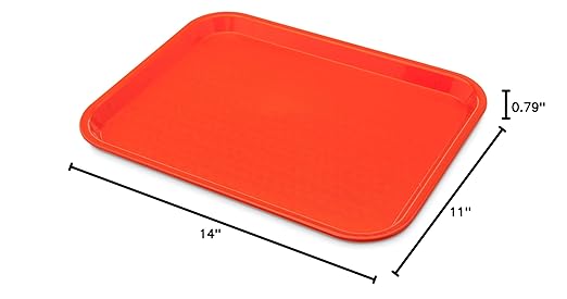 Carlisle FoodService Products CT101424 Cafe Standard Plastic Cafeteria/Fast Food Tray, NSF Certified, BPA Free, 14" Length x 10" Width, Orange (Pack of 24)