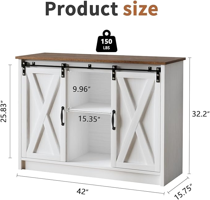 4 EVER WINNER 42" Coffee Bar Cabinet, Sideboard Cabinet with Adjustable Shelf for Kitchen, Farmhouse Buffet Cabinet with Storage