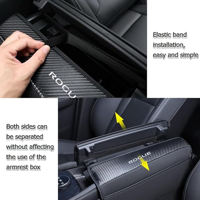 XITER 1PC Leather Center Console Armrest Cover with Side Pockets for Nissan Rogue 2021 2022 2023 2024 2025 2026 Accessories(Red Stitches)