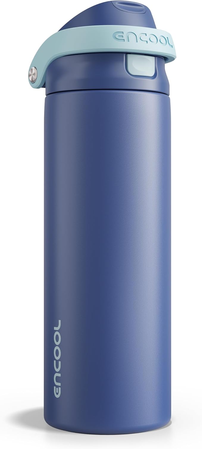 ENCOOL Leakproof Insulated Water Bottle with Straw Dual-Sip Water Bottle Bag-Safe Design for Work, Commute & Gym – Keeps Drinks Cold All Day, 24 oz, Blueberry