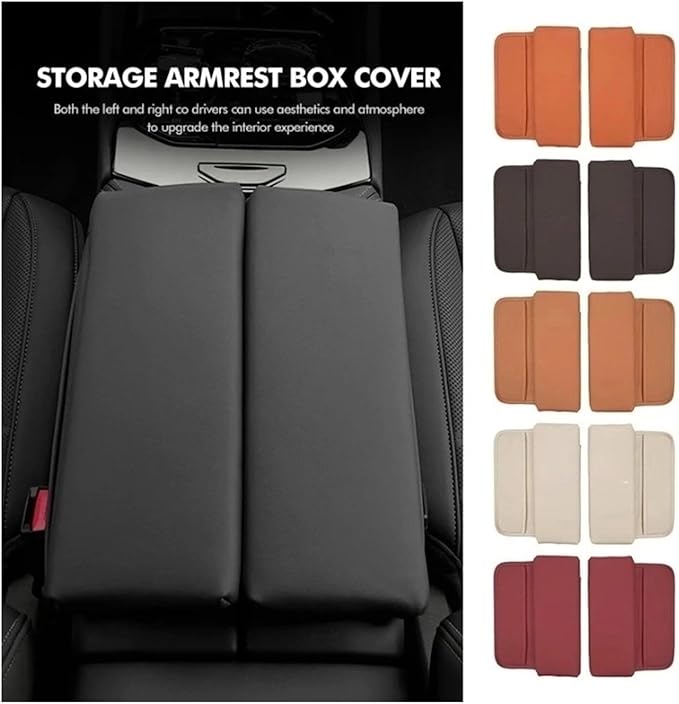 Car Center Console Armrest Cushion, Leather Armrest Box Pad, Split Pad Compatible with Genesis Coupe G70 G80 G90 GV60 GV70 GV80 EV BH GV90, Car Interior Accessories(Black)