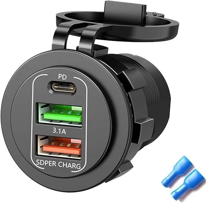 Double USB C Ports 45W High Speed Car Heavy Duty for Trucks Boats Multi Port Car Chargers with Dustproof Cover