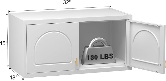 Polup Metal Wall Cabinet, Upper Cabinet for Wardrobe, Small Overhead Storage Cabinet for Bedroom, Living Room, White, 18" D x 32" W x1 5" H - Assembly Required