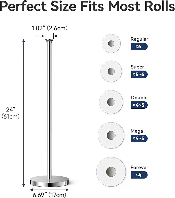 Toilet Paper Holder Stand(with Reserve Function), Free-Standing Spare Rolls Storage Holder, Stainless Steel, Modern Design