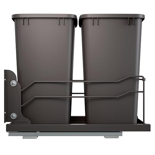 Rev-A-Shelf Double 35 Qt Pullout Trash Cans with Soft-Close for Under Kitchen Cabinets, Min Opening Width of 14.5", Orion Gray, 53WC-1835SCDM-213