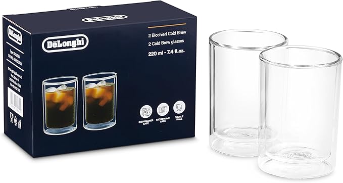 De'Longhi Double Wall Cold Brew Glass Small, (7.4fl oz/220ml) Set of 2